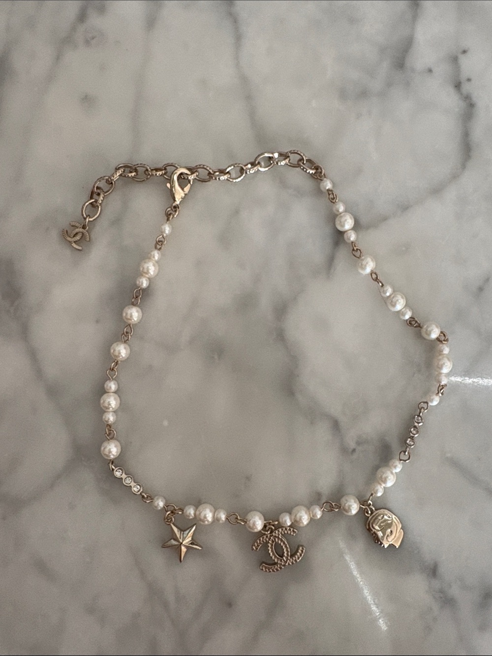 Pearl Charm Necklace/bracelet with CC and Star Pendants